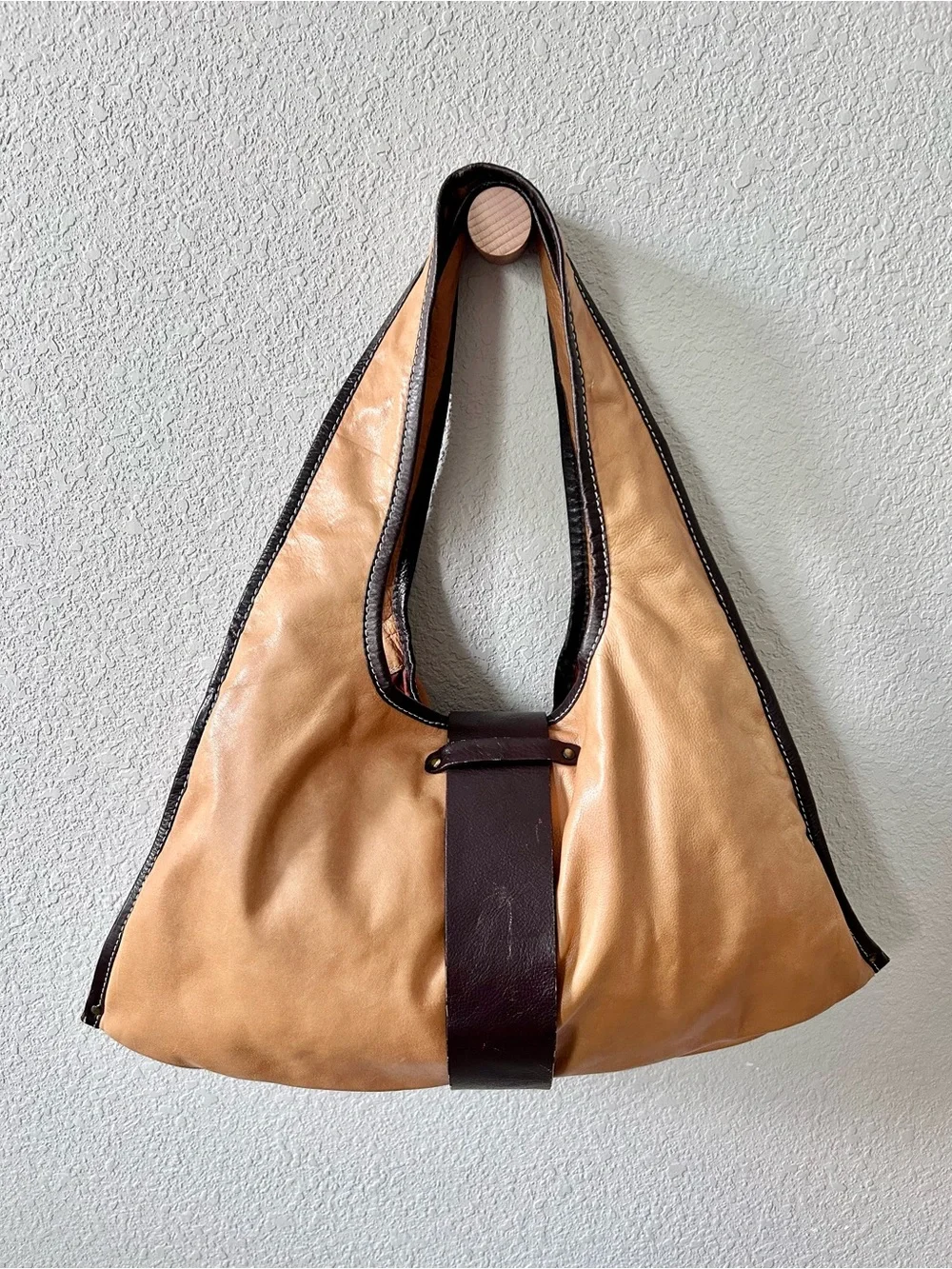 Sophia Visconti Tan Italian Leather Hobo Bag with Dark Brown Buckle